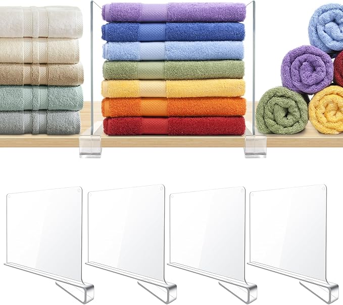 4 Pack Clear Acrylic Shelf Dividers for Closet Shelf Organizer of Bedroom