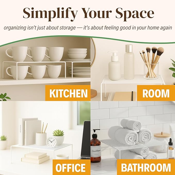 Evelots Kitchen Cabinet Wire Shelf Organizer/Rack - 6 Pack Sturdy Metal Shelf Risers - Double Your Counter Space - Great for Kitchen, Freezer, Pantry and Bathroom - Rustproof - White