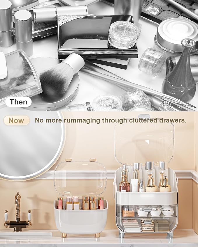 Makeup Organizer Countertop, Skincare Holder Bathroom Counter Organizer, Storage Box Cosmetic Display Cases, Teen Girl Gifts Make up Organizers (Sliver/Lipstick)