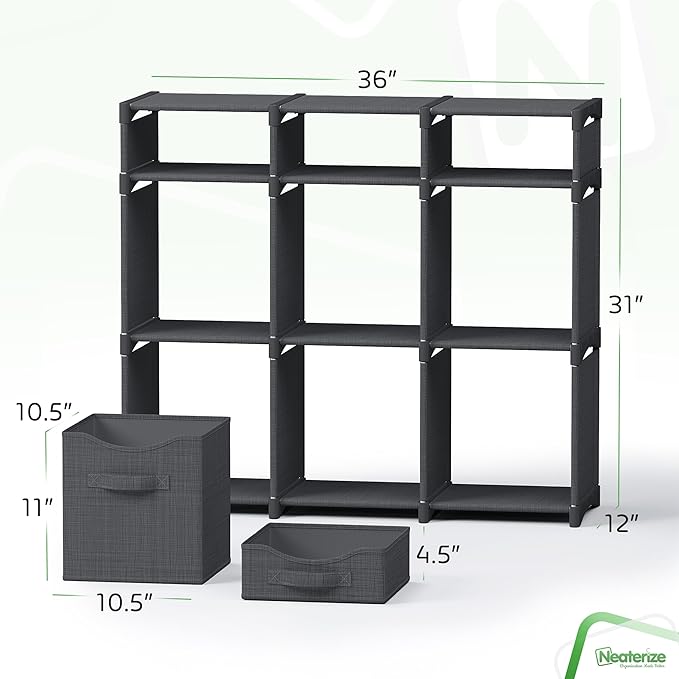 Cube Storage Organizer with Storage Bins Included - The Perfect Closet Organizers and Storage Solution. Includes 9 Storage Cubes, Great For Toy Storage, Closet Storage, Clothes Storage (Dark Grey)