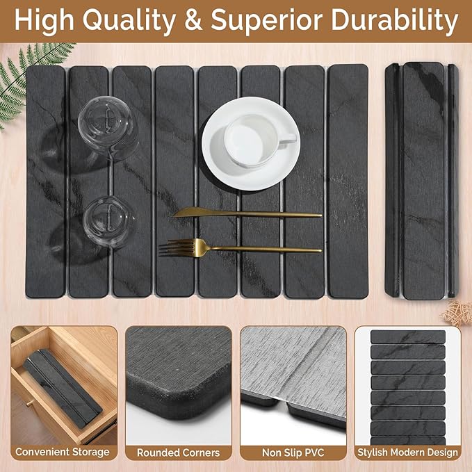 2 PCS Stone Dish Drying Mat for Kitchen Counter, Quick Dry Stone Dishes Mats