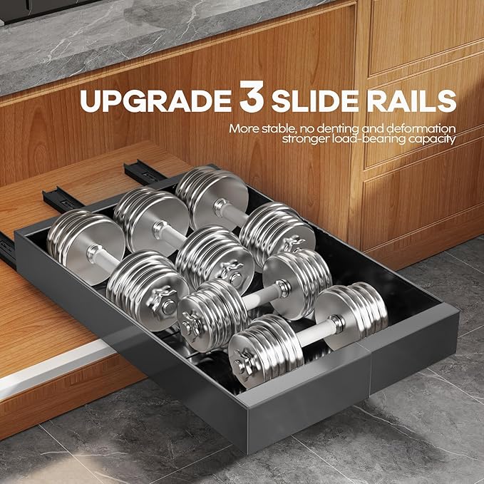 Seinloes 4 Pack Expandable (9"-14") Pull Out Cabinet Organizer 21" Deep With Raising Pad for Framed Cabinets,Upgrade 3 Slide Rails Slide Out Drawers,No Drill Roll Out Shelves Adhesive,Black