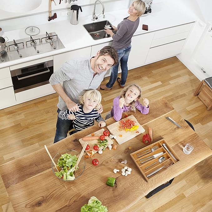 Expandable Bamboo Kitchen Drawer Organizer for Cutlery and Utensils, Natural
