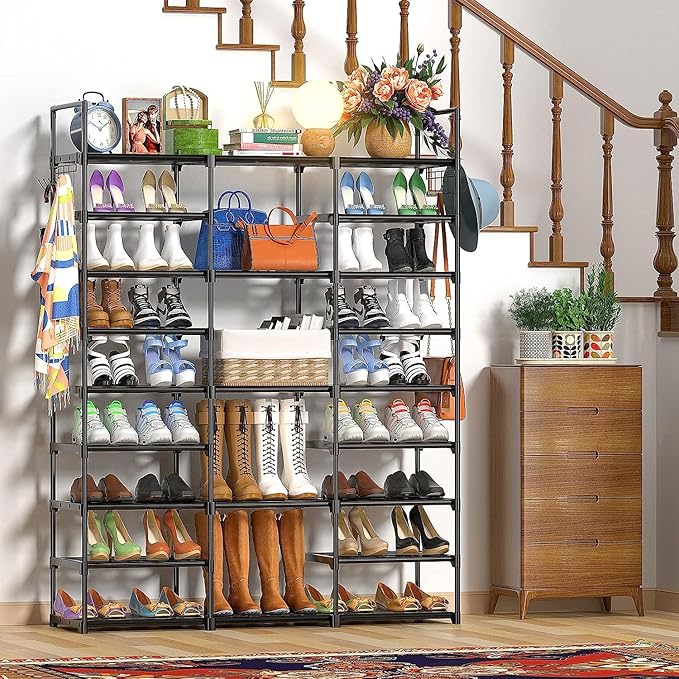 Kottwca 9-Tier Metal Shoe Rack Organizer for 50-55 Pairs - Space Saving Shoe Storage Shelf for Entryway, Closet, Bedroom, Hallway