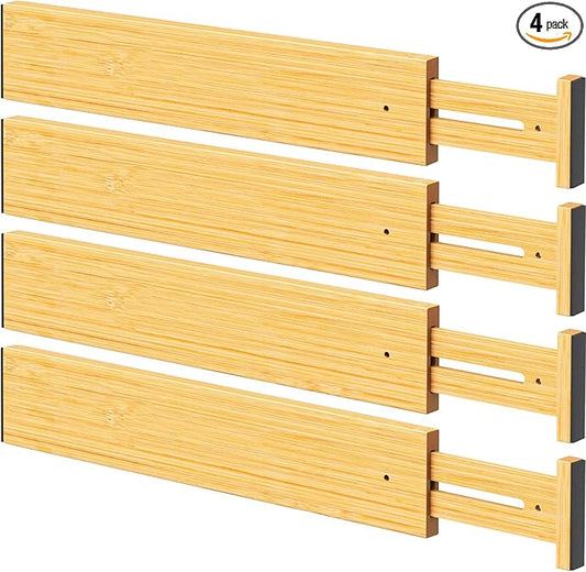 Bamboo Drawer Dividers, Adjustable Organizer for Kitchen & Bedroom