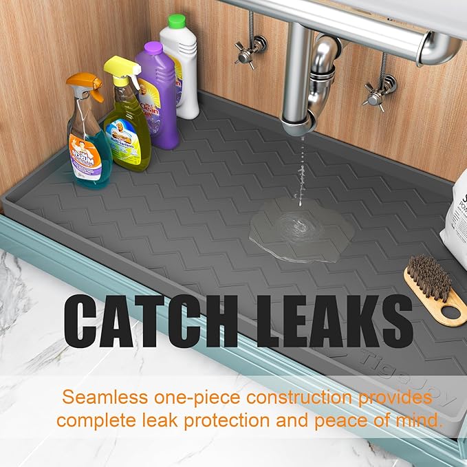 TigeJoy 37" x 19" Under Sink Mats for Kitchen Waterproof, Leak-Proof Silicone Mat Sink Protector and Cabinet Liner, Kitchen Essentials Organizer and Storage, Boot or Shoe Tray, Pet Feeding Mat