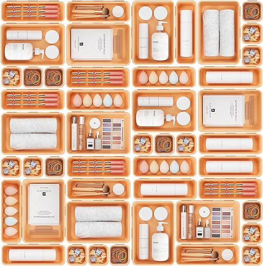 𝟰𝟲𝗣𝗖𝗦 5 Size Tool Box Organizer Tray Divider Set, Orange Desk Drawer Organizer