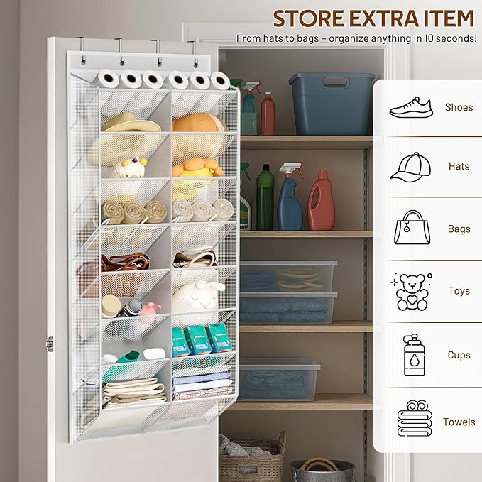 24 Pairs Over the Door Shoe Organizer Breathable Mesh Hanging Shoe Rack