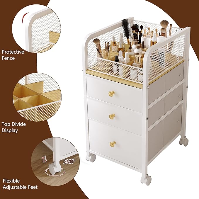 Makeup Organizer Storage Cart with Drawers, Makeup Organizer on Wheels