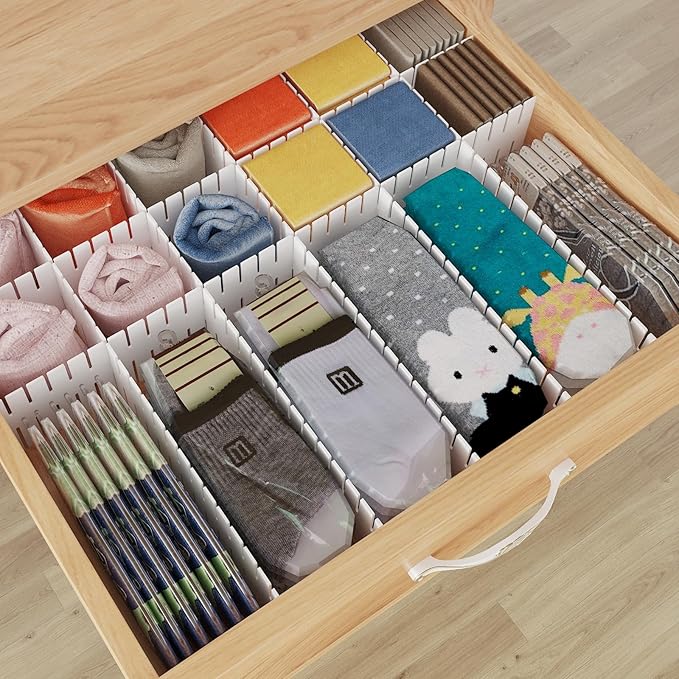 ALBAD Plastic Drawer Dividers Adjustable Drawer Organizer Dividers Separator for Tidying Clutter/Cutlery/Underwear/Socks/Clothes/Dresses/Boxes/Bins in Kitchen Bathroom Bedroom Office (8)