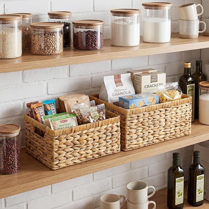 Wicker Storage Baskets, Handwoven Water Hyacinth Basket for Organizing