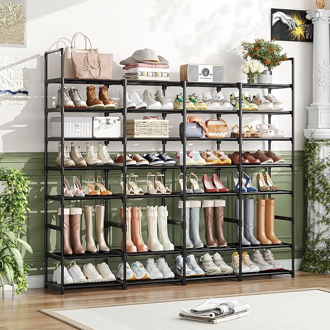 Simple Trending 8-Tier Shoe Rack Large Capacity 64 Pairs Tall Shoe Shelf, Sturdy Metal Shoe Organizer for Entryway, Closet, Bedroom, Black