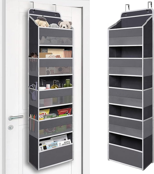 Over Door Organizer with 5 Large Pockets, Gray