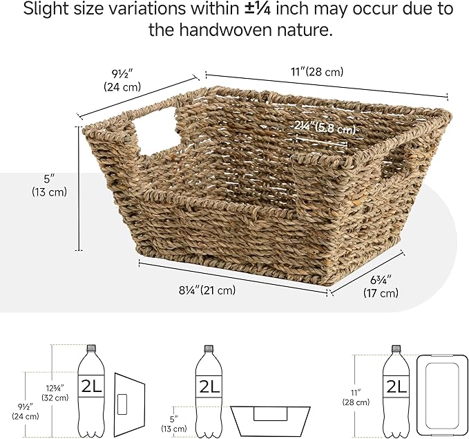 StorageWorks Small Pantry Baskets for Patato and Onion Storage, Wicker Baskets for Organizing with Built-in Handles, Seagrass Pantry Organizers and Storage for Shelves, Countertop, 2 Pack