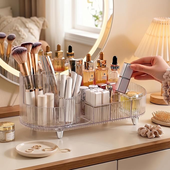 Rotating Makeup Organizer for Vanity, Crystal Clear