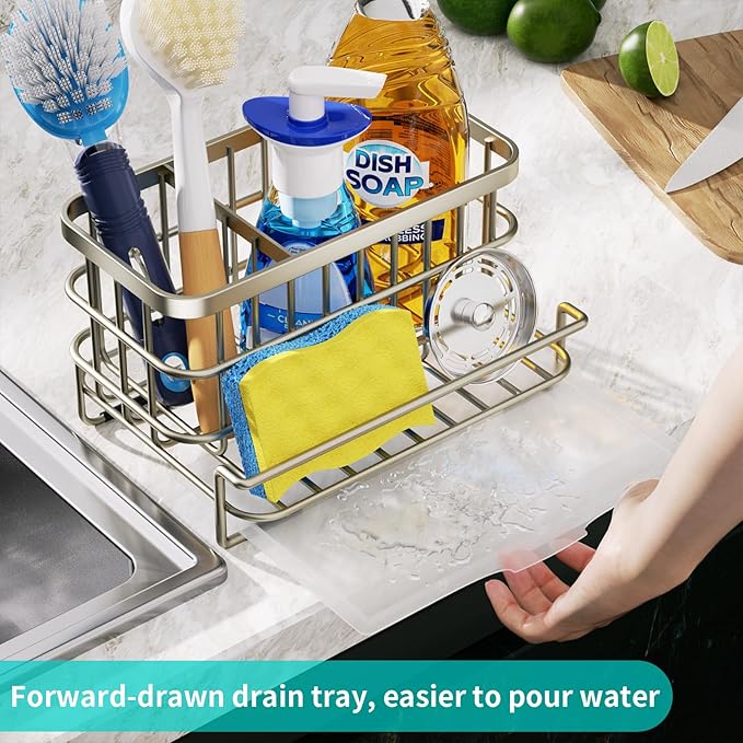 Kitchen Sink Caddy Organizer, Versatile Sponge Holder with Drain Tray