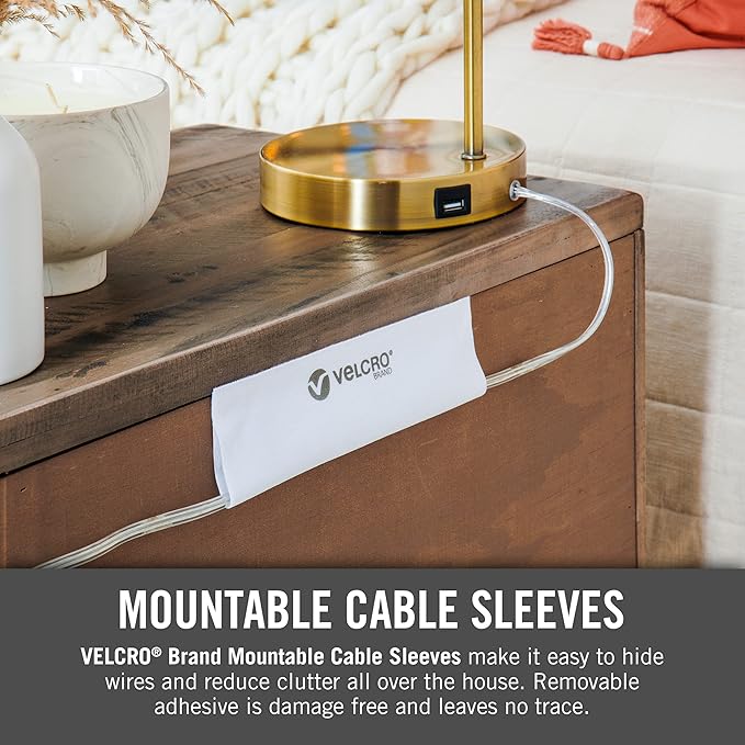 VELCRO Brand Mountable Cable Management Sleeve | Cord Hider Mounts on Walls or Desk | Pefect Wire Organizer for Home or Office | Removable Damage Free Adhesive | 12in White, 2pk, 12in - 2Pk