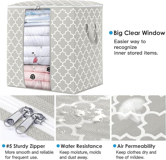 Storage Bags 4 Pack/100L Large Blanket Clothes Organization and Storage, Lvory