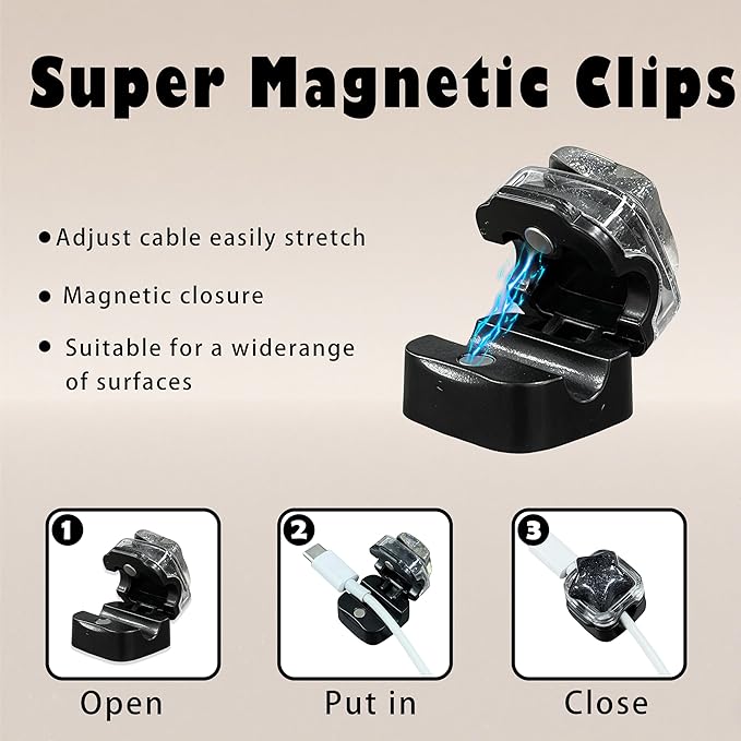 9Pack Magnetic Cable Clips for Nightstand, Adhesive Night-Glowing Cord Holder Organizer for Office Home Desk Wall Car (Black,Star)