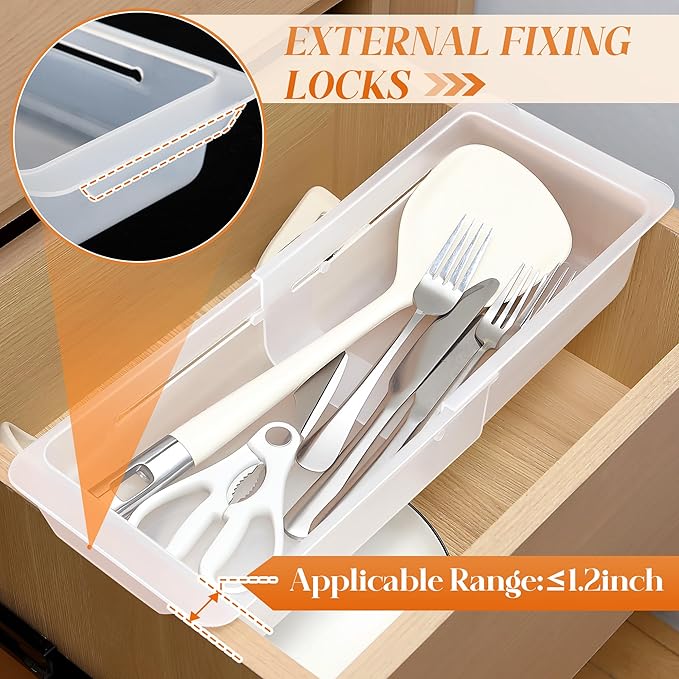 1 Pack Deep Drawer Organizer Bins, Adjustable Sliding Drawer Organizer Bin Expandable Tray for Kitchen Utensils, BBQ Tools, Towels, Durable Plastic Sliding for Easy Storage (12.4" to 18”)