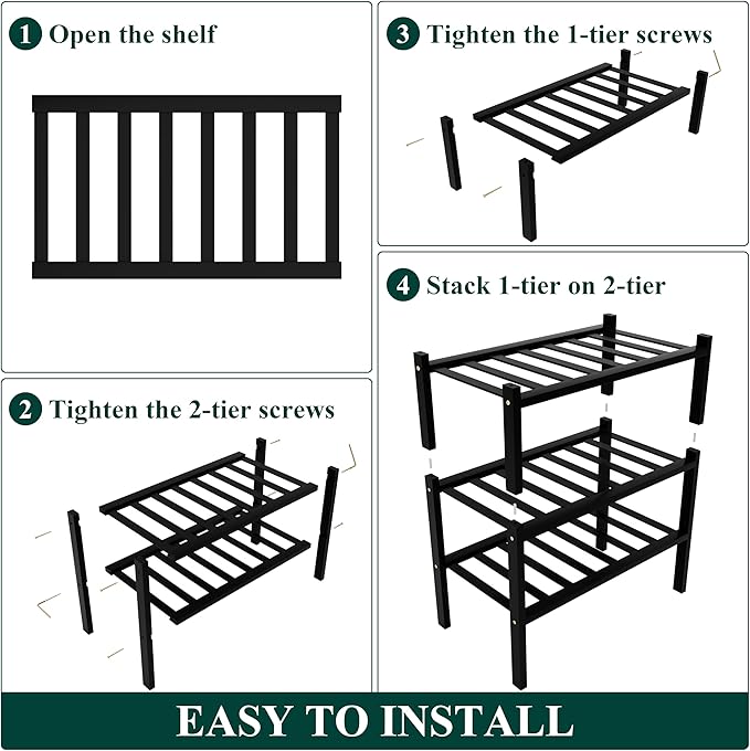 Smiry Small Bamboo Shoe Rack, 3 Tier Free Standing Wooden Shoe Organizer, Stackable Wood Shoe Storage Shelf for Closet, Entryway, 12 Vertical Slats, 2+1 Stack Standard Legs, 17.3"x11"x19.5", Black