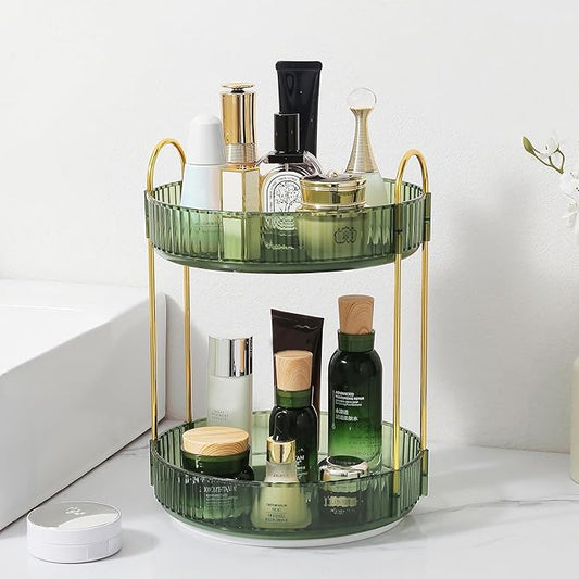 Rotating Makeup Organizer for Vanity, 2 Tier, Green