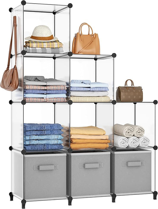 Closet Organizers and Storage, 9 Cube Storage Organizer, Transparent