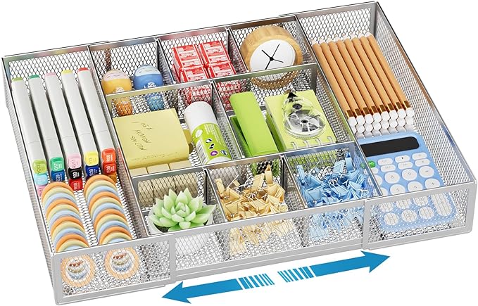 Expandable Desk Drawer Organizer, Expandable-Silver