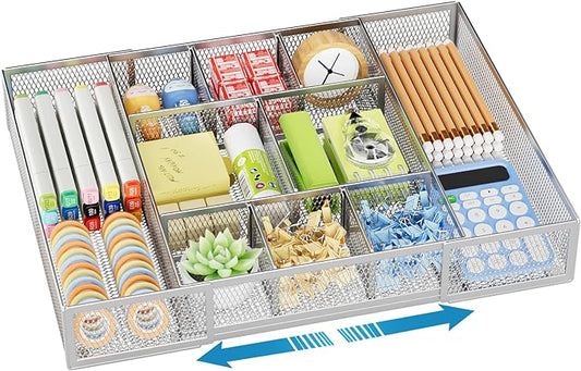 Expandable Desk Drawer Organizer, Expandable-Silver