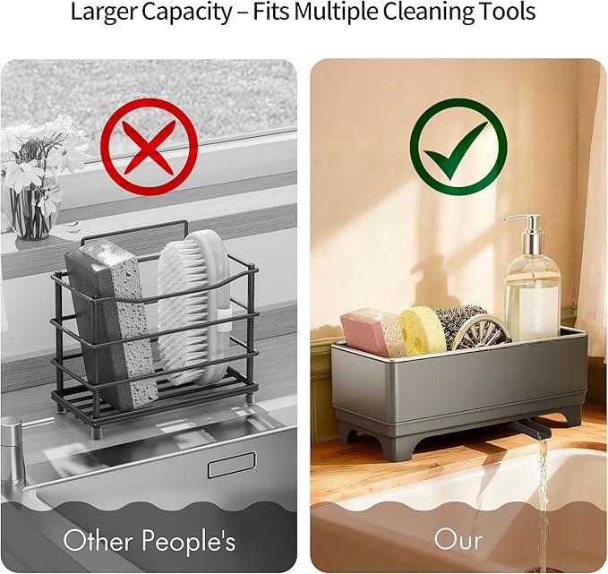 Sponge Holder for Kitchen Sink, Brushes & Dish Cloths Grey