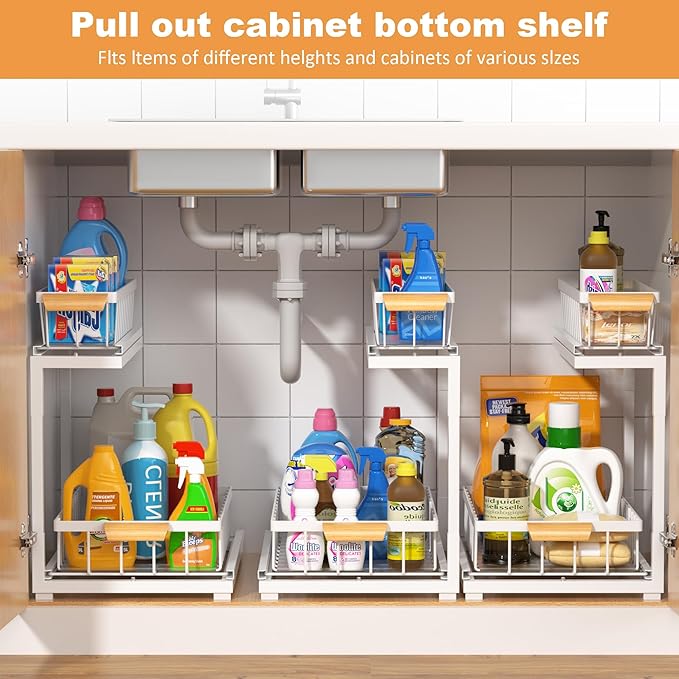 Under Sink Organizer 2 Tier, White, Large-1 Pack