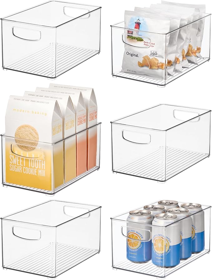 Stackable Clear Plastic Bin, 6-Pack