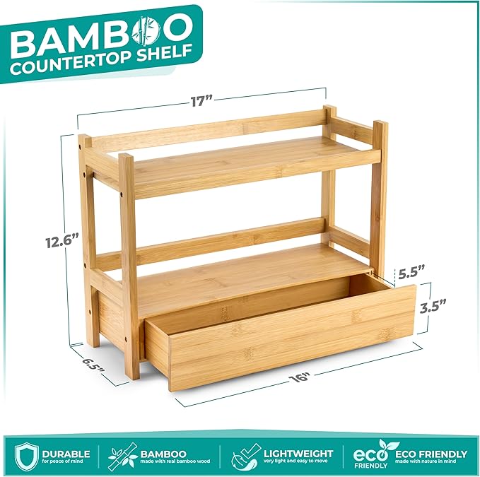 Bamboo Bathroom Counter Organizer, 17″ L x 6.5″ W x 12.6″ H