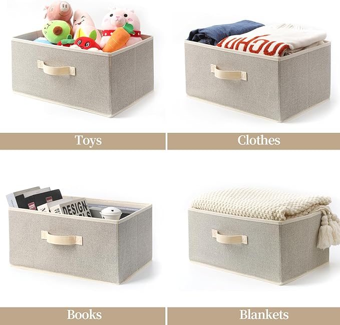 Storage Baskets, 15.7-Inch Woven Fabric Bins, 3PCS/Beige-15.7*11*7.8inch