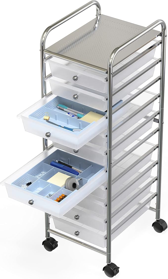 Simple Houseware Drawer Organizer Tray with 9 Adjustable Compartments, Blue