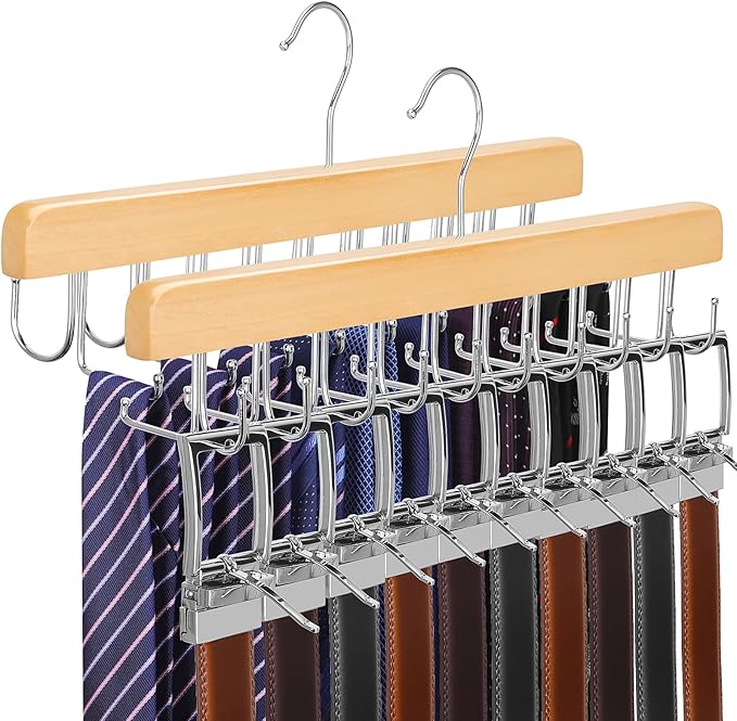 HANGER 2 Pack 2 in 1 Belt Tie Hanger for Closet Max 60 Belts with 60 Ties, CT59N