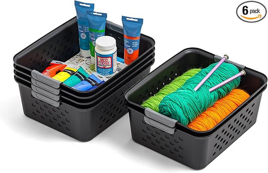 USA Plastic Storage Baskets, 6-Pack, Made in USA, Black