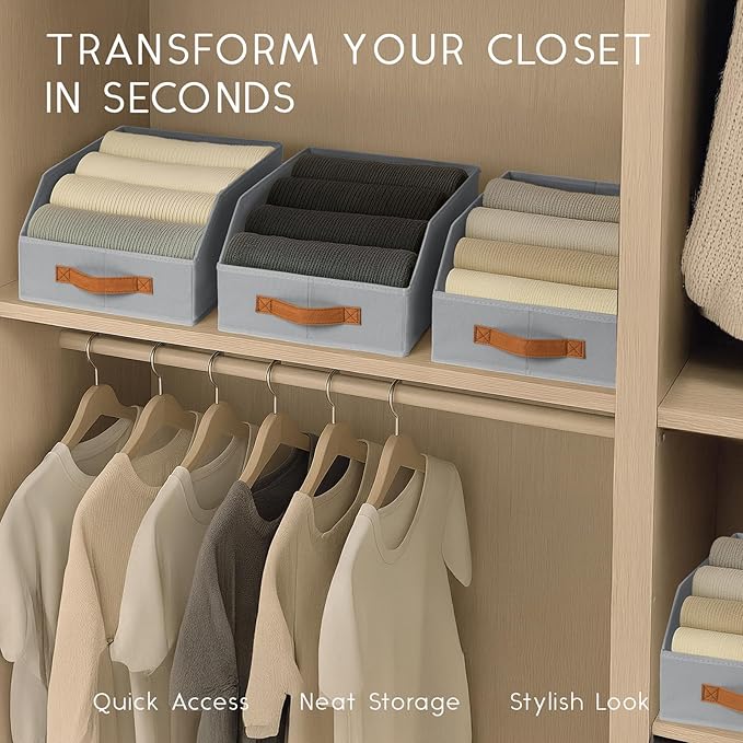 Homsorout Fabric Storage Bins for Organizing - 4 Pack Large Trapezoid Collapsible Storage Bins with Front Handle, Closet Organizers and Storage for Bedroom, Home Shelves, Small Spaces, Grey