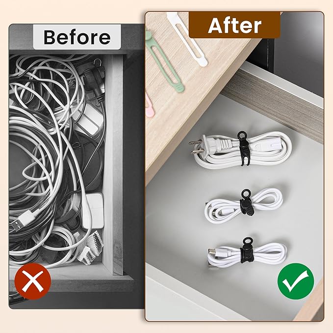 10 Pcs Silicone Cable Ties, Reusable Data Cable Organizer Wire Organizers for Office, Multipurpose Elastic Cord Wraps Cable Management for Charging Cord,Appliances,Home,Office,Kitchen,School,Travel