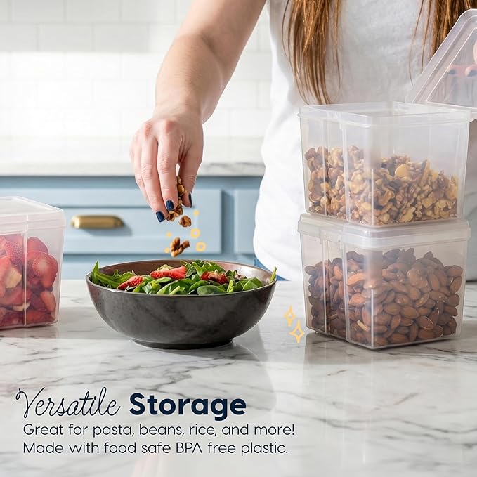 IRIS USA Food Storage Containers with Flip-Top Lid, 3.9 Qt - 4 Pack, Clear Stackable Food Containers for Kitchen & Pantry Organization, BPA-Free, Food Grade Plastic For Flour, Sugar, Dry Food, Grain