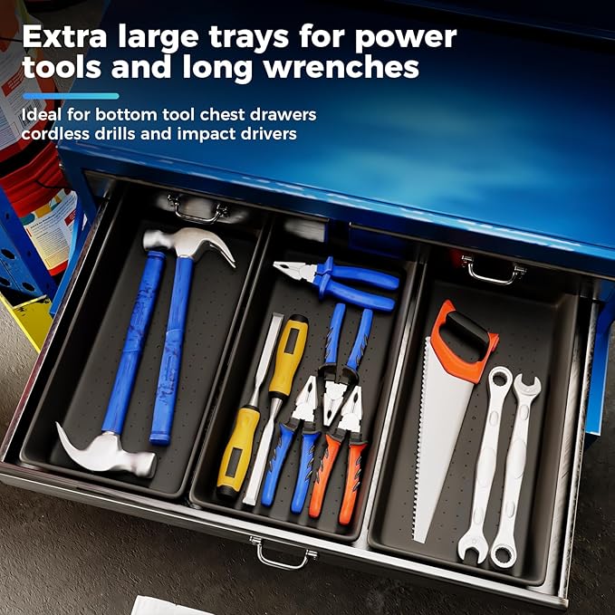 5 PCS Extra Large Toolbox Organizer Trays, Desk Drawer Organizer with EVA Non Slip Pads, Deep Drawer Dividers for Power Tools, Impact Drivers, Cordless Drills, Torque Wrenches (XL_5PCS_Black)