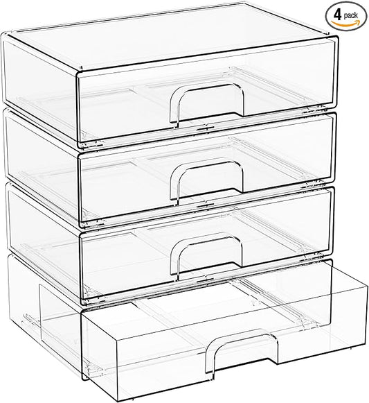 12.2''W Clear Stackable Storage Drawers, 4 Pack Acrylic Drawers
