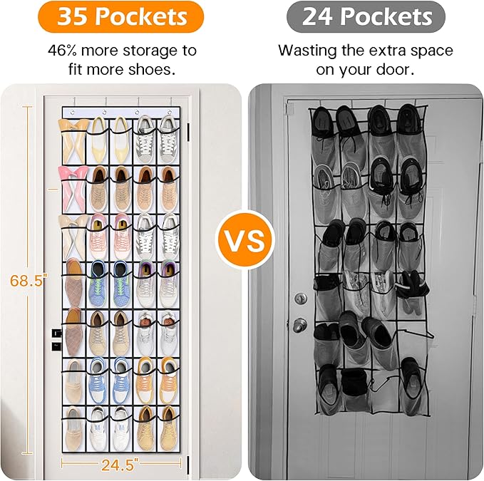 MISSLO 35 Large Pockets Over The Door Shoe Organizer Sturdy Oxford Fabric Hanging Shoe Rack for Door Mesh Closet Shoe Holder Hanger, White