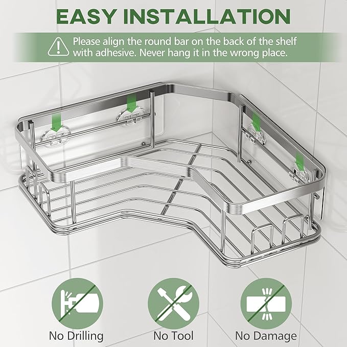 MAXIFFE 3 Pack X-Large Corner Shower Caddy with Soap Holder, Large Capacity Sturdy Easy Install No Drilling Stainless Steel Hold 40 LB Shower Organizer Shelves Rack for Family Renters Bathroom, Silver