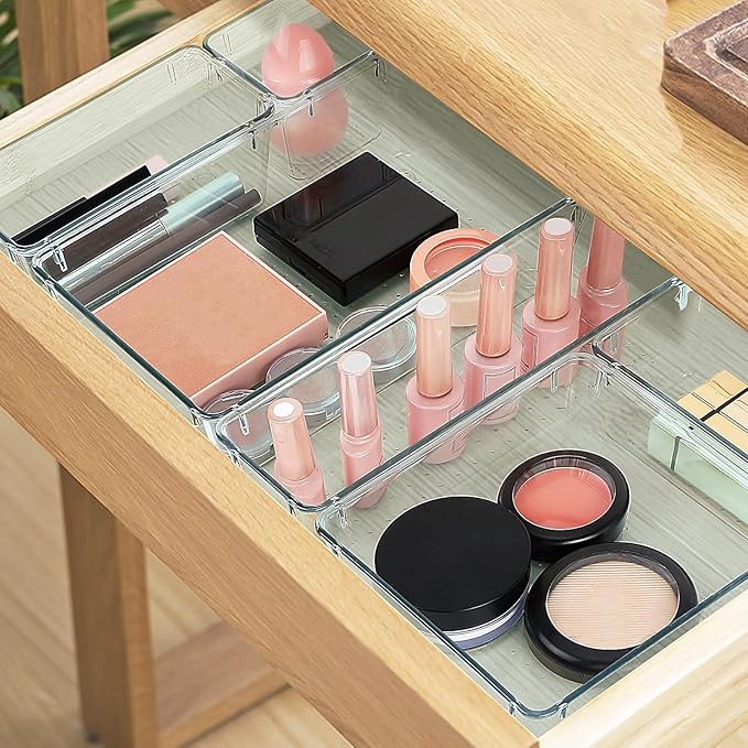 StorMiracle 13 PCS Drawer Organizer Set, 5 Varied Size Bathroom and kitchen Drawer cabinet organizer Trays, Clear Storage Bins for Makeup, Jewelry, Utensils and Gadgets