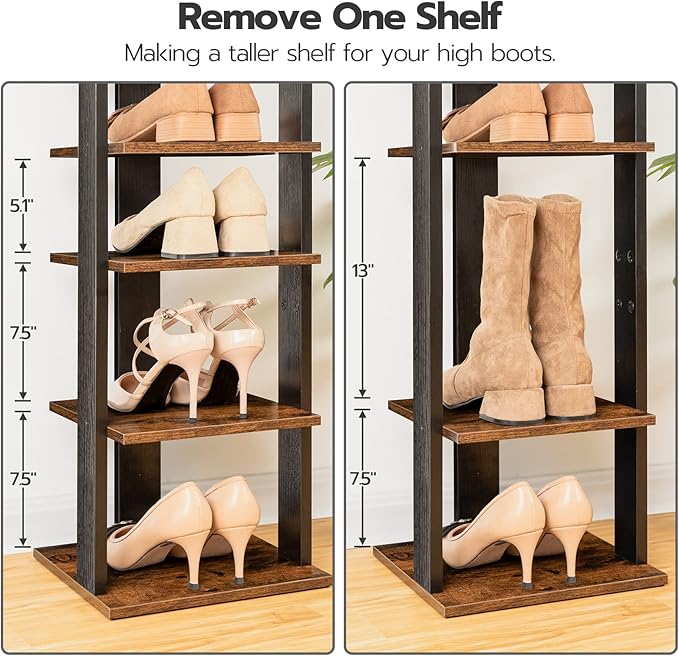 8 Tiers Vertical Shoe Rack, Rustic Brown BF07XJ01G1