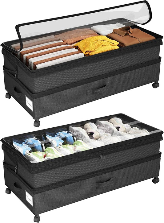 2Pack Height-adjustable Under Bed Storage with Wheels