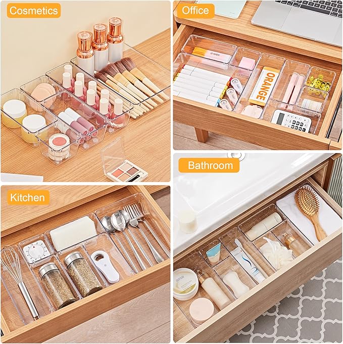 28 Piece Drawer Organizers with Non-Slip Silicone Pads