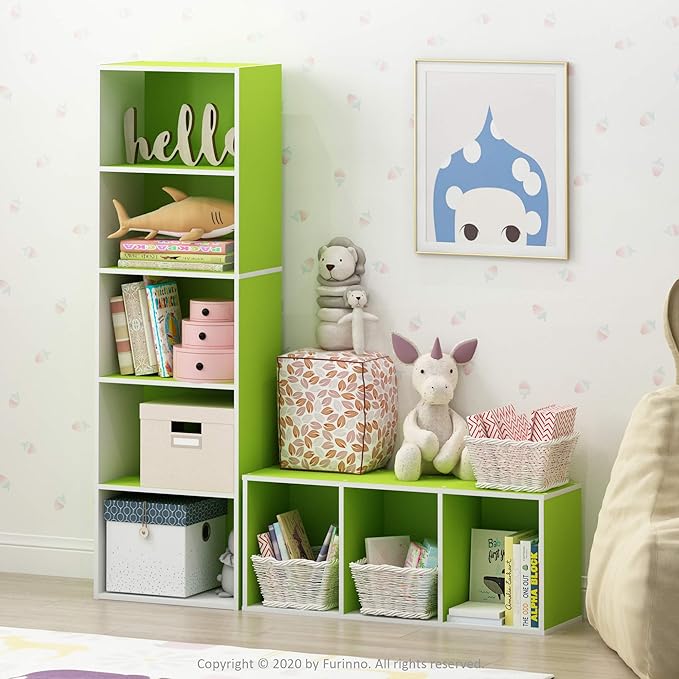 Furinno LUDER Book Shelf, 5-Tier Bookshelf, White/Green