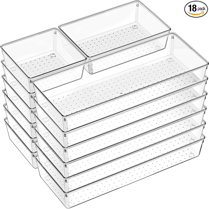 18 Pcs Large Size Clear Drawer Organizer Set